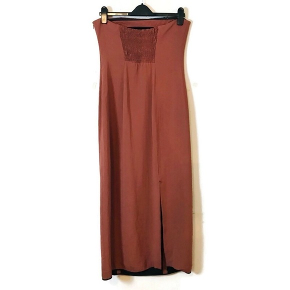 Zara Brown MIDI Bustier Dress strapless Bodycon women’s Size Large 10 12 14 - Picture 9 of 13